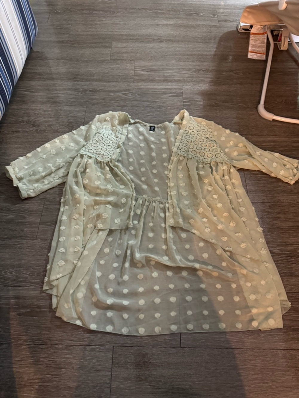 SHEIN Curve Polka Dot Sheer Open Cardigan - Cream
